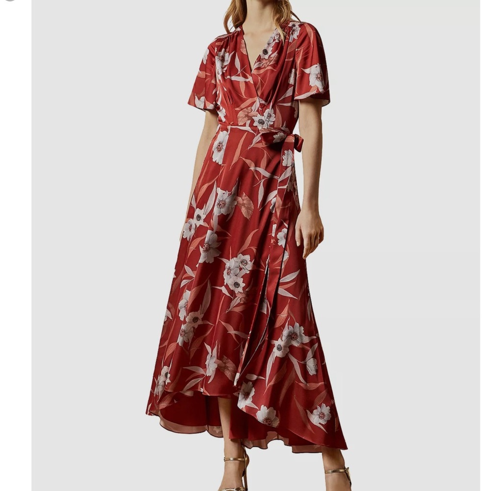Ted Baker Erika Cabana Floral Wrap Dress Size 4 US 10 Women Wedding Guest V Neck